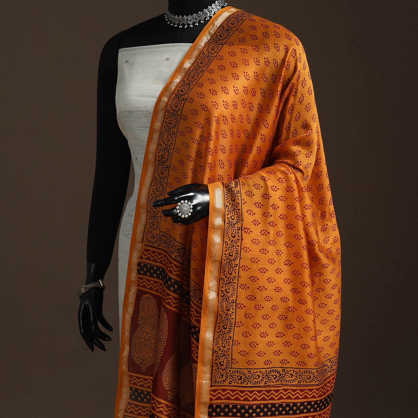 Chanderi silk bagh natural dyed dupatta with zari border 40