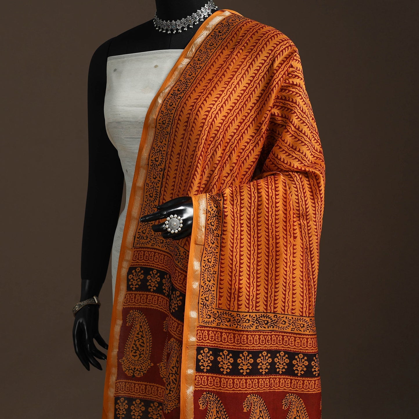 Chanderi silk bagh natural dyed dupatta with zari border 41