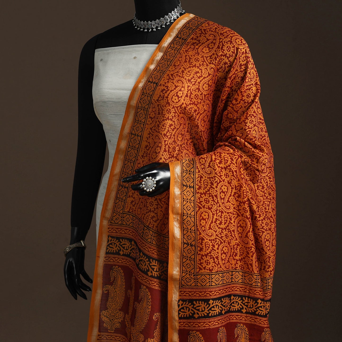 Chanderi silk bagh natural dyed dupatta with zari border 42
