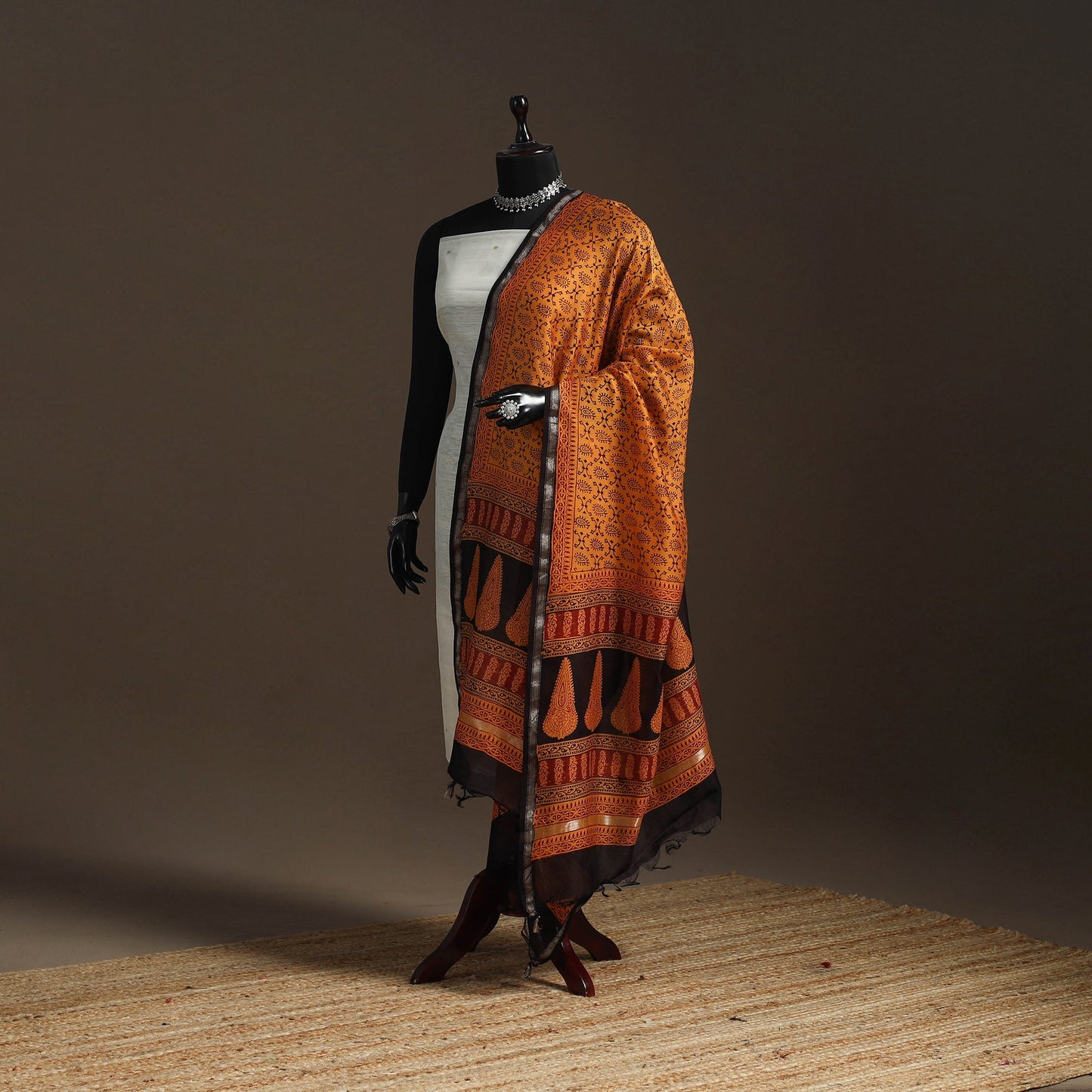 Chanderi silk bagh natural dyed dupatta with zari border 43