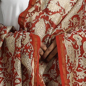 Buy Orange Chanderi Silk Bagru Print Dupatta with Zari Border 