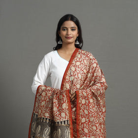 Buy Orange Chanderi Silk Bagru Print Dupatta with Zari Border 