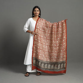 Buy Orange Chanderi Silk Bagru Print Dupatta with Zari Border 
