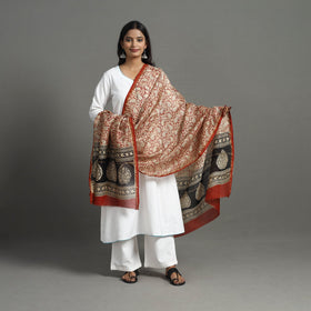 Buy Orange Chanderi Silk Bagru Print Dupatta with Zari Border 