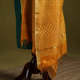 Orange - chanderi silk hand bagru dupatta with zari border
