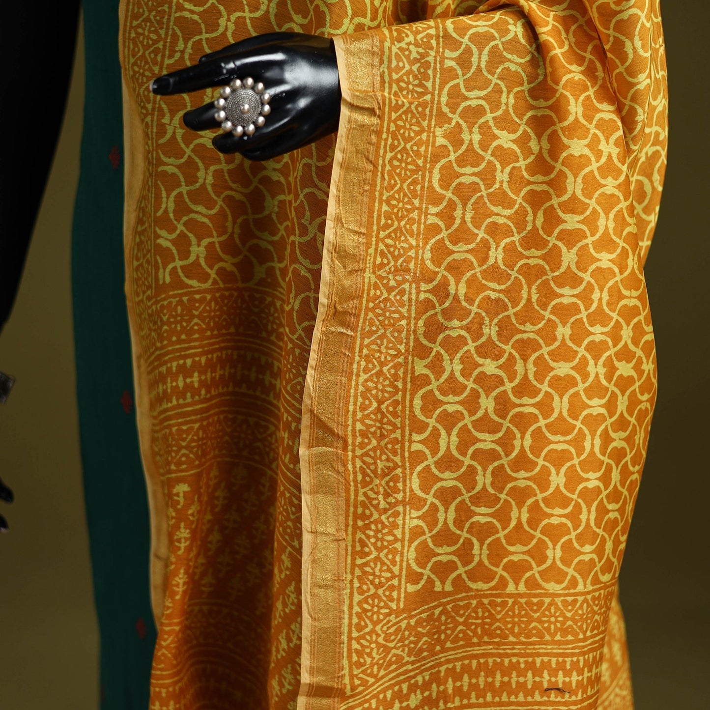 Orange - chanderi silk hand bagru dupatta with zari border