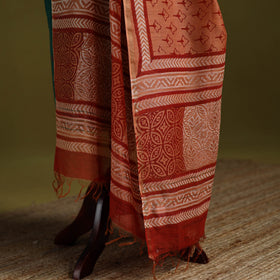 Orange - chanderi silk hand bagru dupatta with zari border