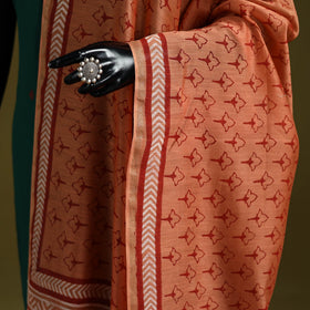 Orange - chanderi silk hand bagru dupatta with zari border