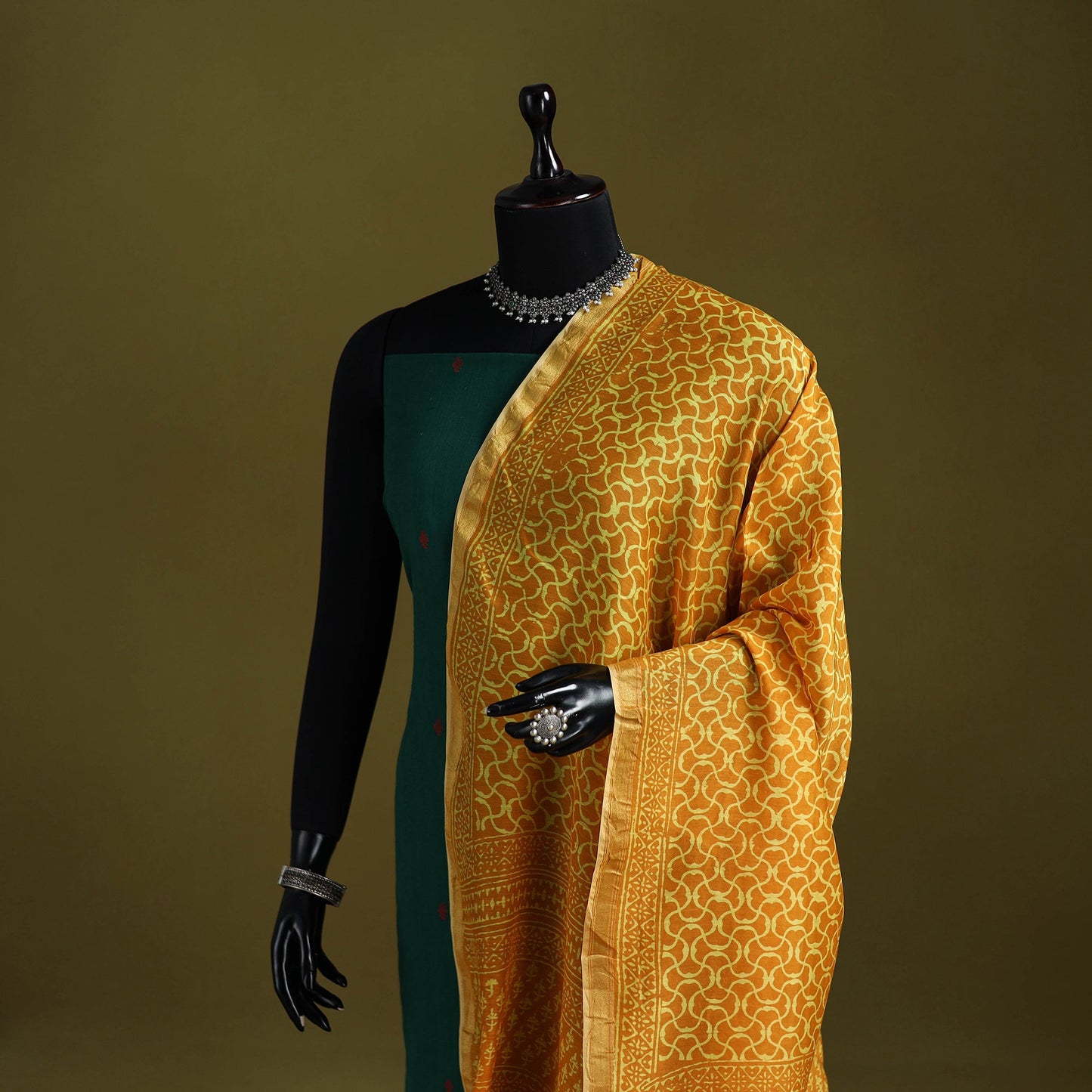 Orange - chanderi silk hand bagru dupatta with zari border