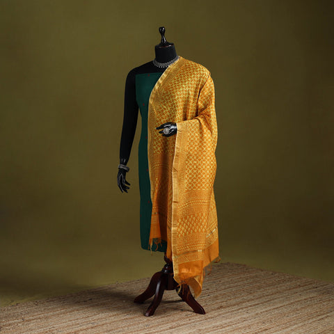 Orange - chanderi silk hand bagru dupatta with zari border