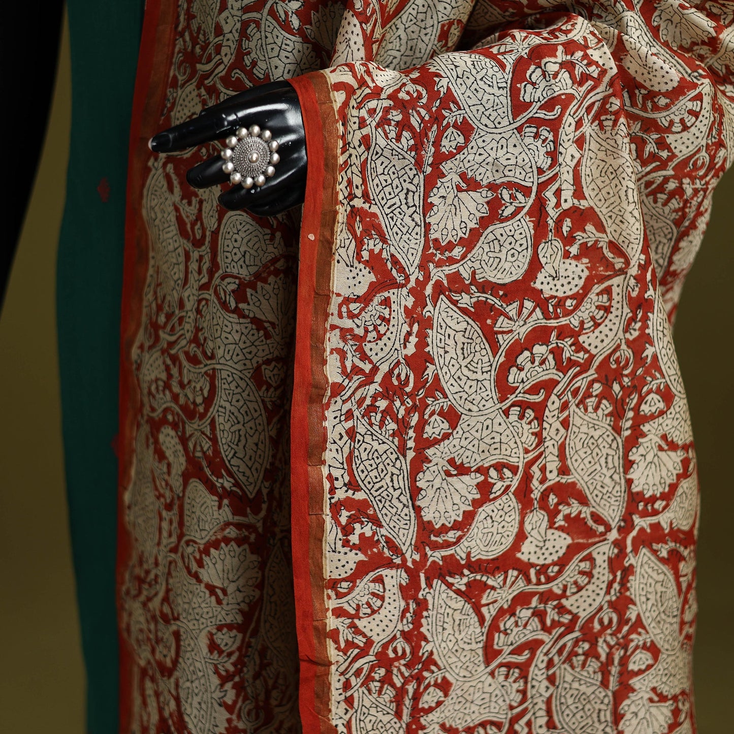 Orange - chanderi silk hand bagru dupatta with zari border