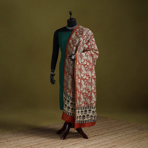 Orange - chanderi silk hand bagru dupatta with zari border