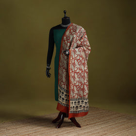 Orange - chanderi silk hand bagru dupatta with zari border