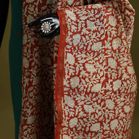 Orange - chanderi silk hand bagru dupatta with zari border