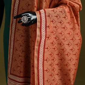 Orange - chanderi silk hand bagru dupatta with zari border