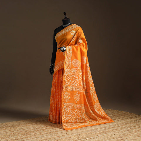 Chanderi silk hand bagru saree with zari border 27