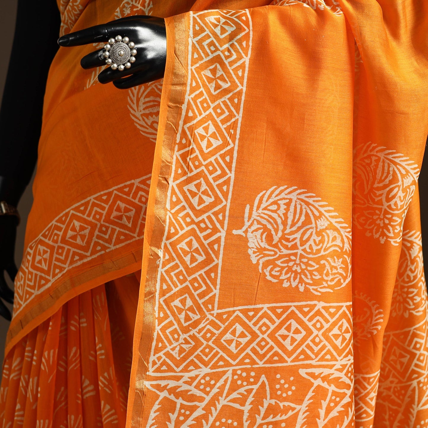 Chanderi silk hand bagru saree with zari border 27