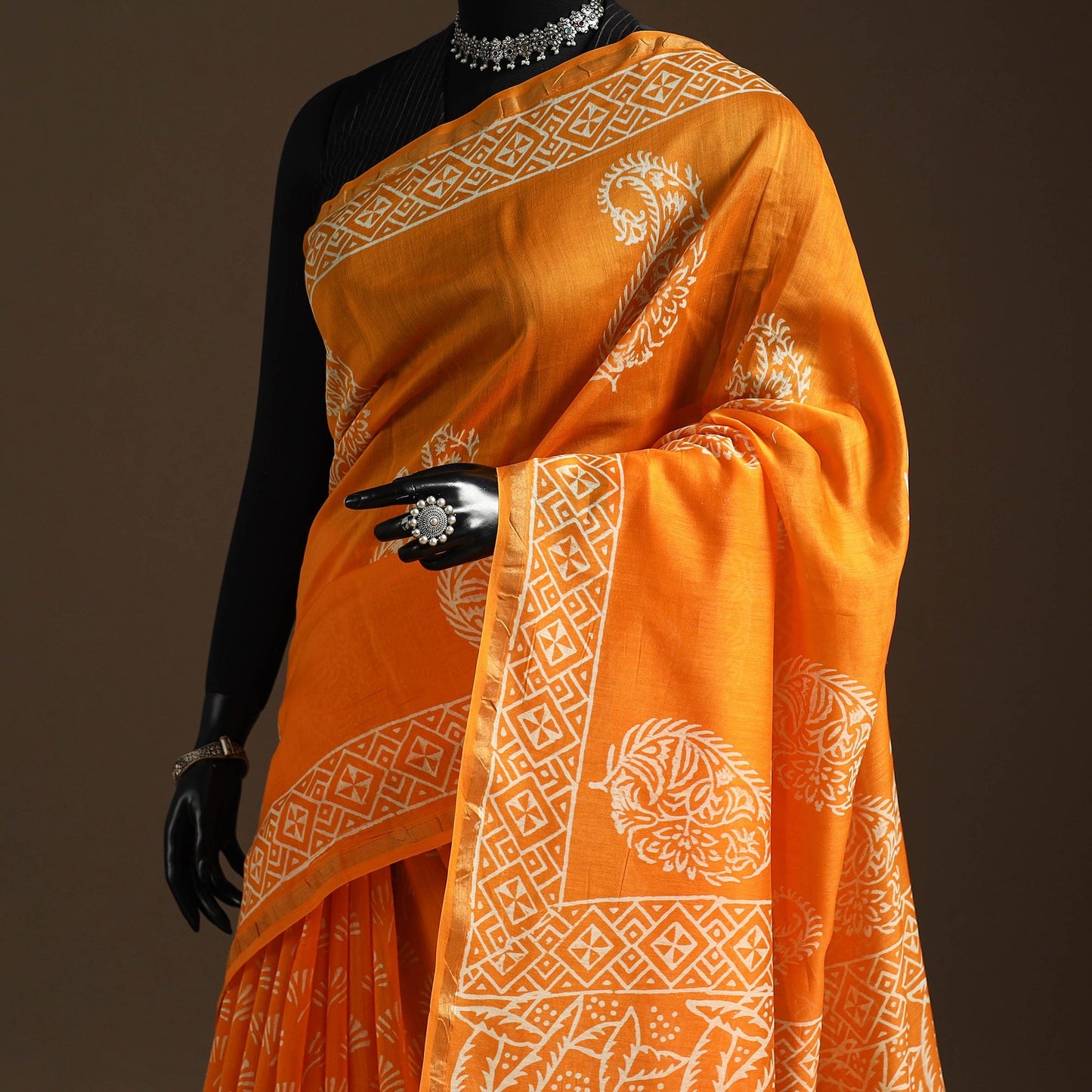 Chanderi silk hand bagru saree with zari border 27
