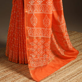 Chanderi silk hand bagru saree with zari border 28