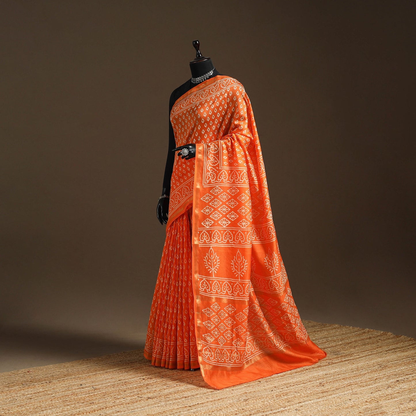 Chanderi silk hand bagru saree with zari border 28