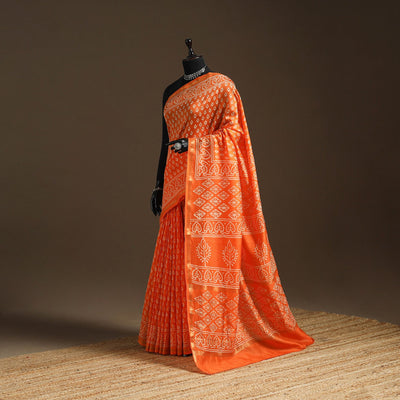 Chanderi silk hand bagru saree with zari border 28