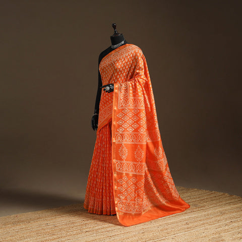 Chanderi silk hand bagru saree with zari border 28