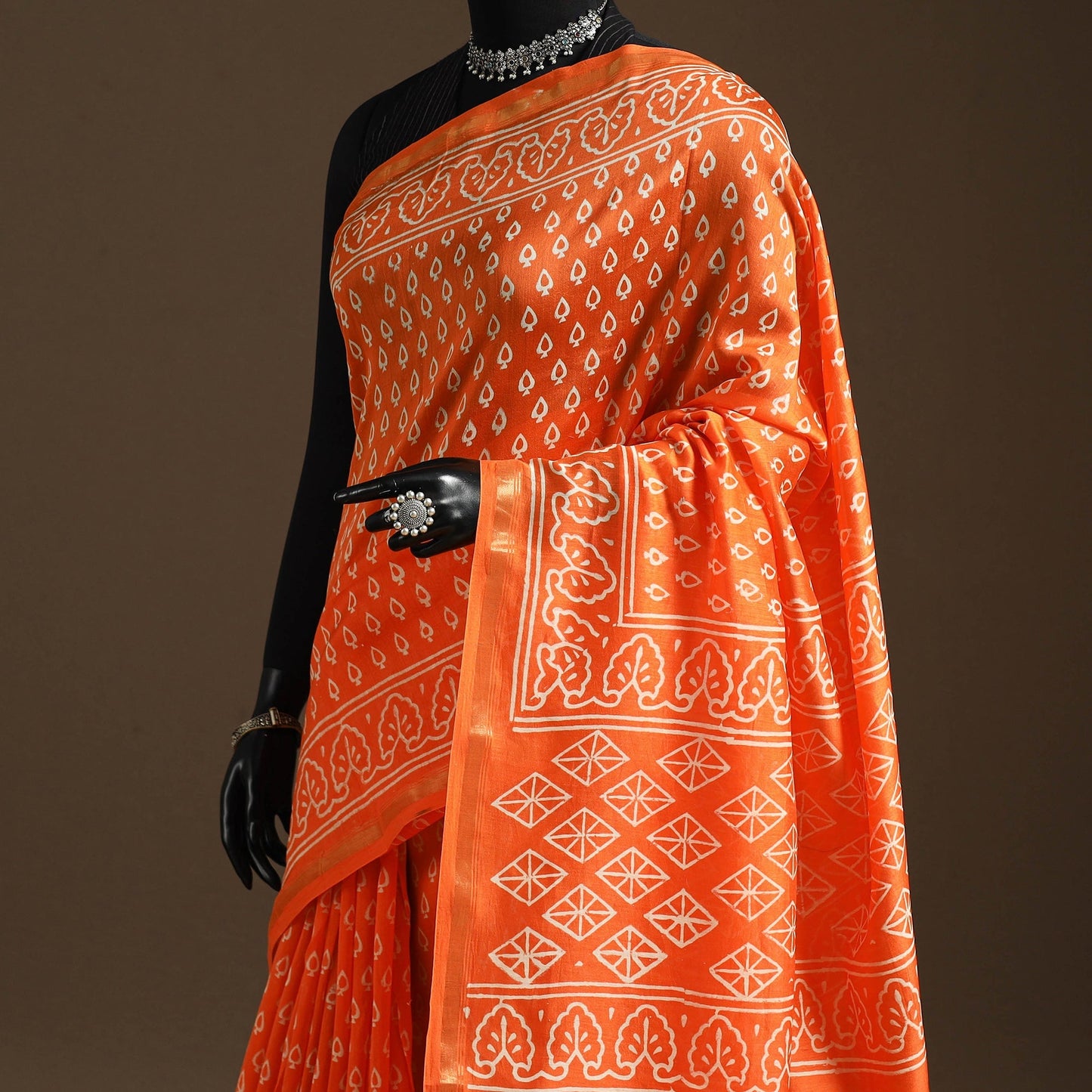 Chanderi silk hand bagru saree with zari border 28