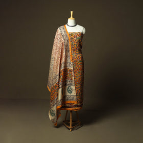 Chanderi silk hand block bagru print 3pc unstitched dress
