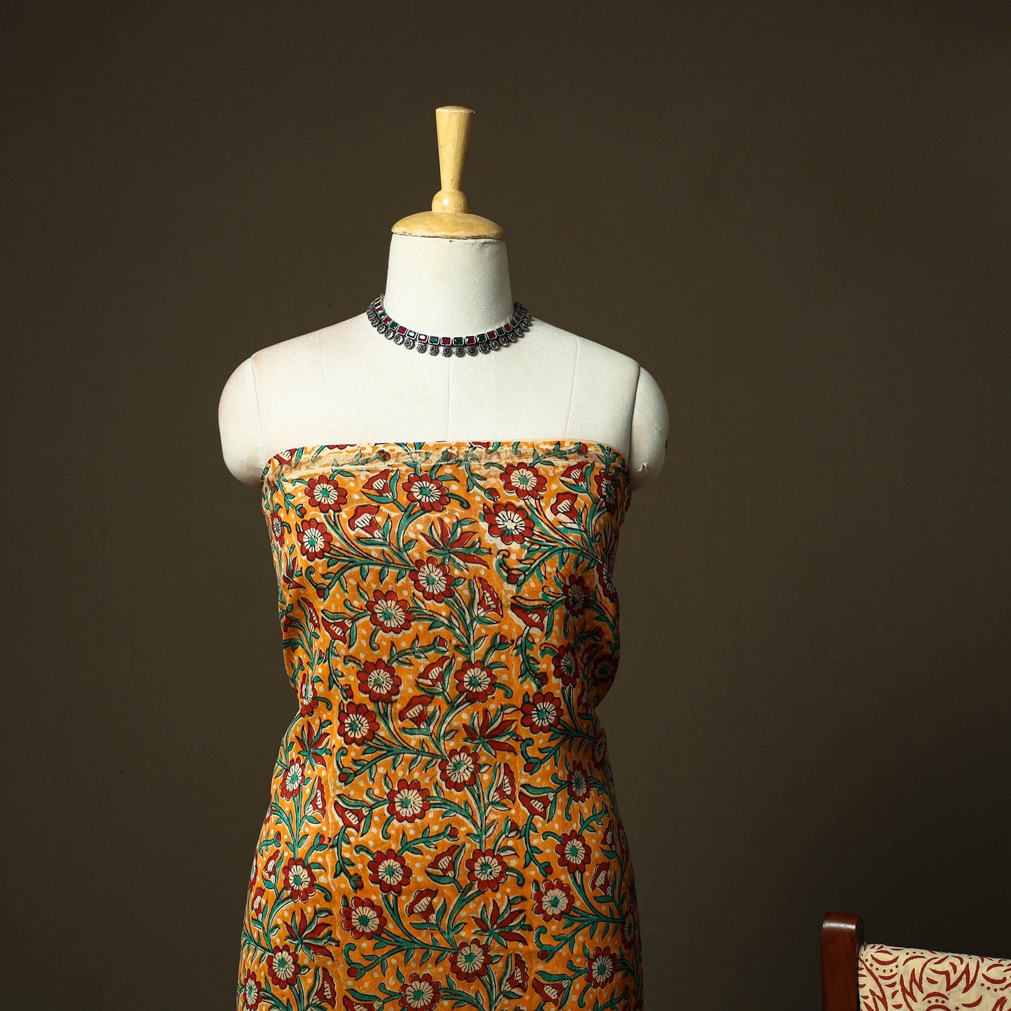 Chanderi silk hand block bagru print 3pc unstitched dress