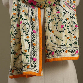Buy Chanderi Silk Phulkari Hand Embroidered Stole