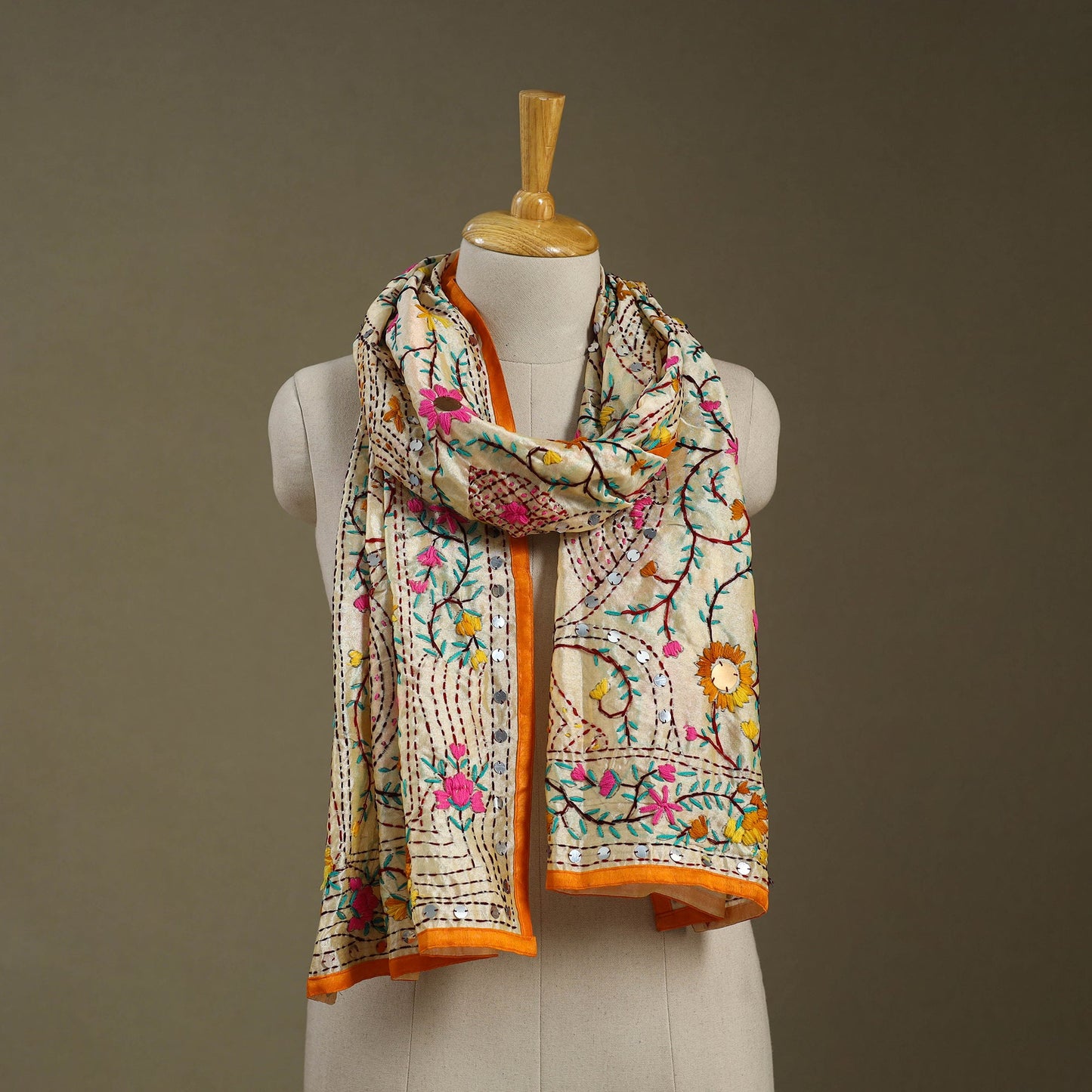 Buy Chanderi Silk Hand Embroidered Stole