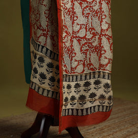 Orange - chanderi silk hand bagru dupatta with zari border