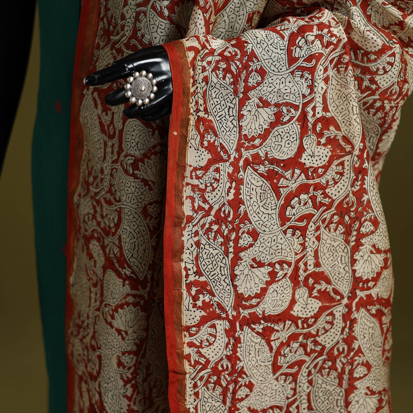 Orange - chanderi silk hand bagru dupatta with zari border