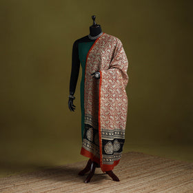 Orange - chanderi silk hand bagru dupatta with zari border