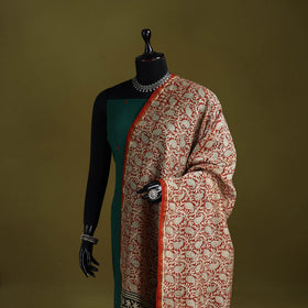 Orange - chanderi silk hand bagru dupatta with zari border