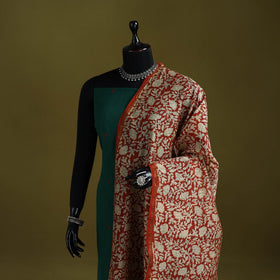 Orange - chanderi silk hand bagru dupatta with zari border