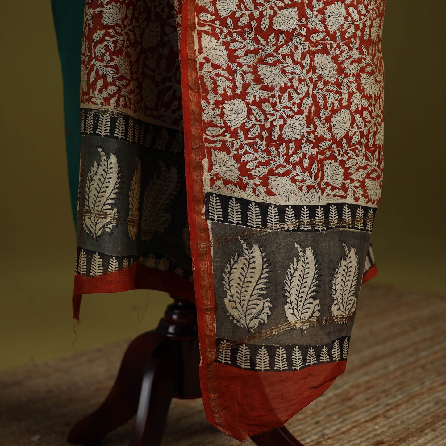 Orange - chanderi silk hand bagru dupatta with zari border