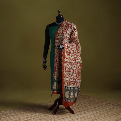 Orange - chanderi silk hand bagru dupatta with zari border