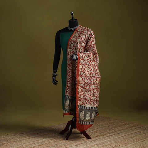 Orange - chanderi silk hand bagru dupatta with zari border