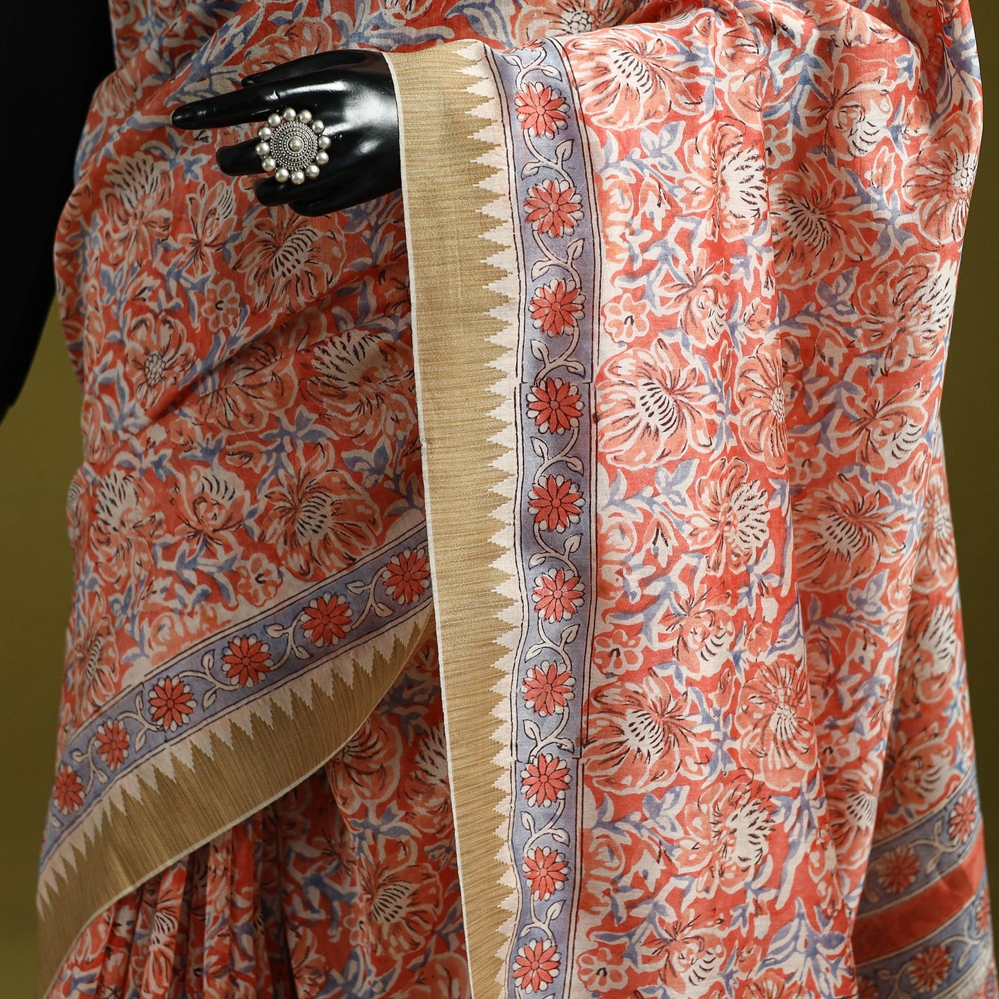 Chanderi silk hand sanganeri saree with ghicha border 15