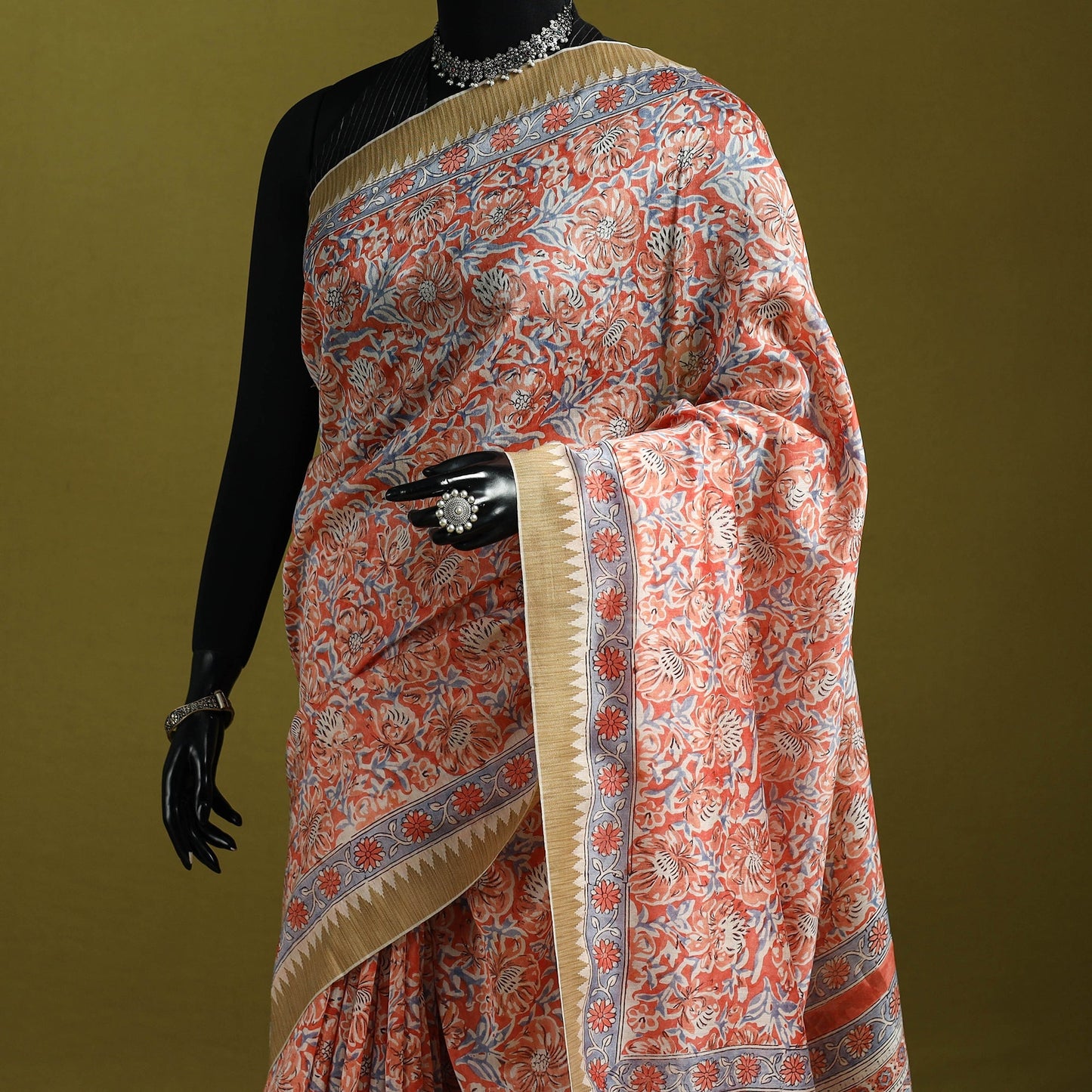 Chanderi silk hand sanganeri saree with ghicha border 15