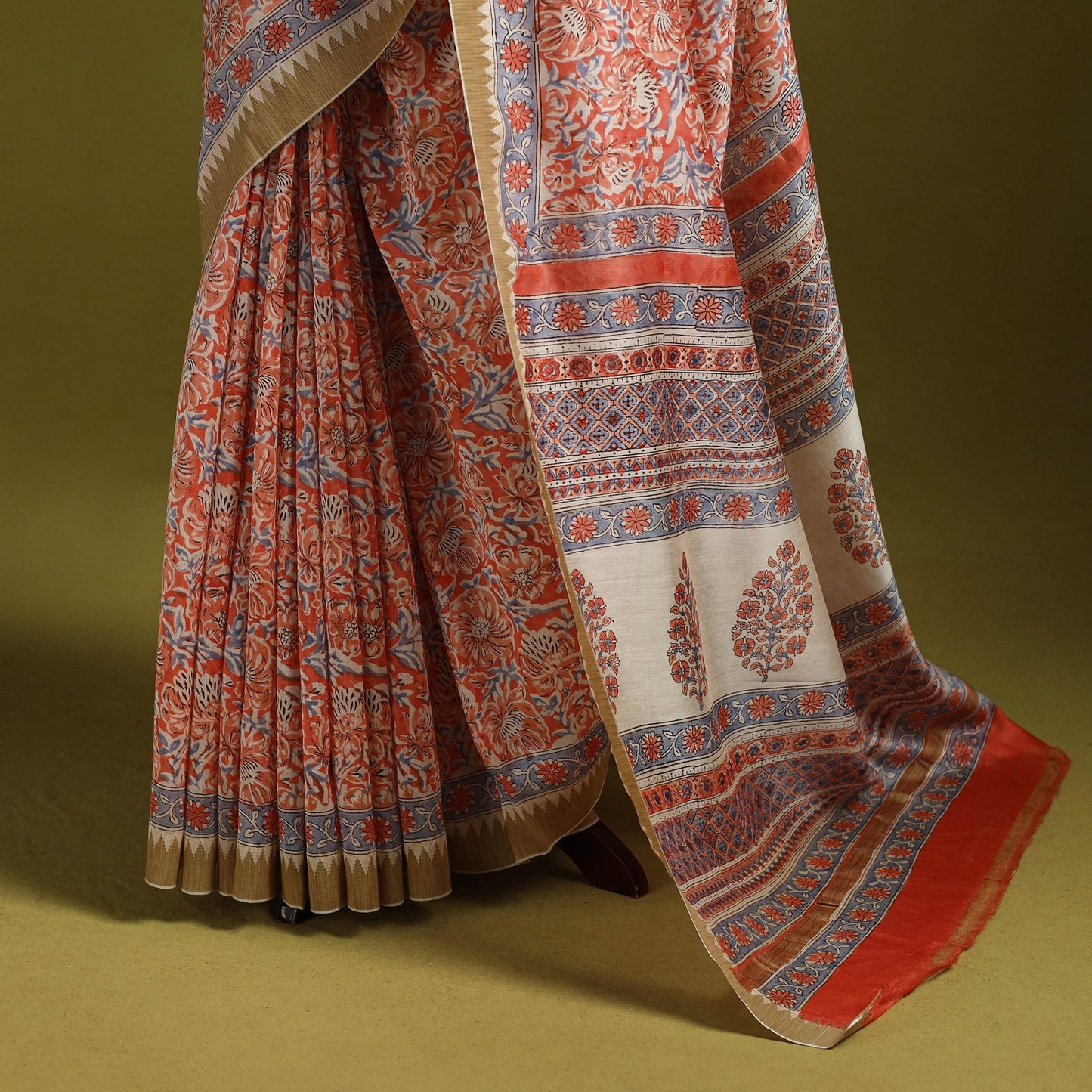 Chanderi silk hand sanganeri saree with ghicha border 15