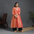 Orange - chanderi silk a-line lacework tie-dye leheriya