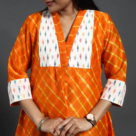 Orange - chanderi silk a-line patchwork tie-dye leheriya