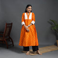 Orange - chanderi silk a-line patchwork tie-dye leheriya