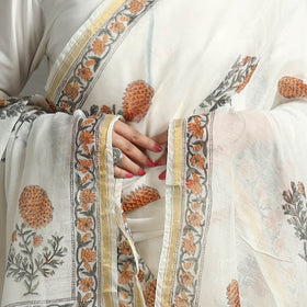 Buy Block Print Chanderi Silk Sanganeri Dupatta