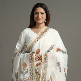 Buy Block Print Chanderi Silk Sanganeri Dupatta