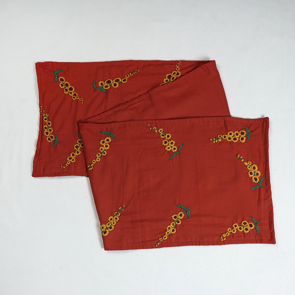  Orange Chandi Mati Tagai Work Silk Cotton Table Runner