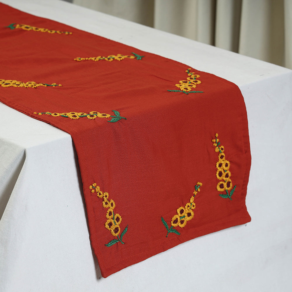  Orange Chandi Mati Tagai Work Silk Cotton Table Runner