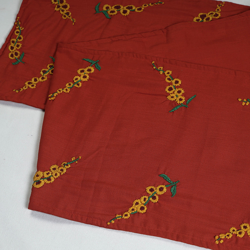  Orange Chandi Mati Tagai Work Silk Cotton Table Runner